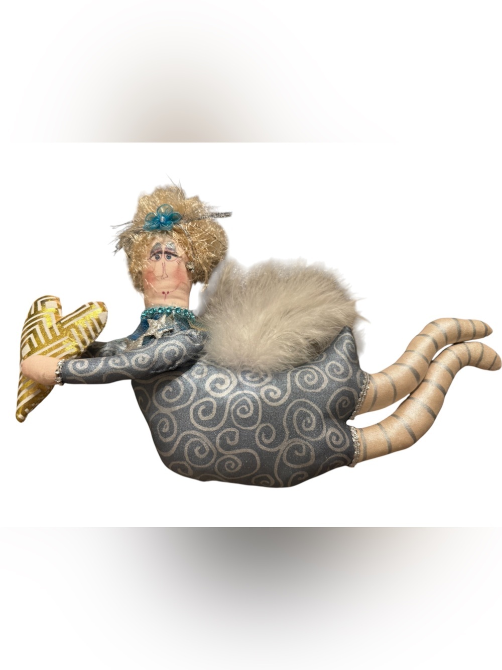 Whimsical Hanging Fairy/Angel  Ornament Blue Gold Star